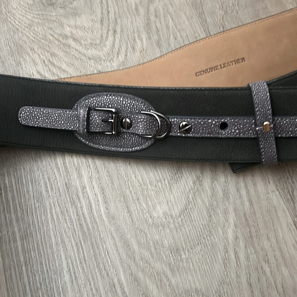 The Worth Collection Genuine Leather Grey Embossed Adjustable Length Belt (M) - Picture 2 of 4